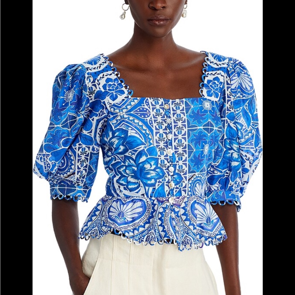 Farm Rio Tile Dream Puff Sleeve Blouse